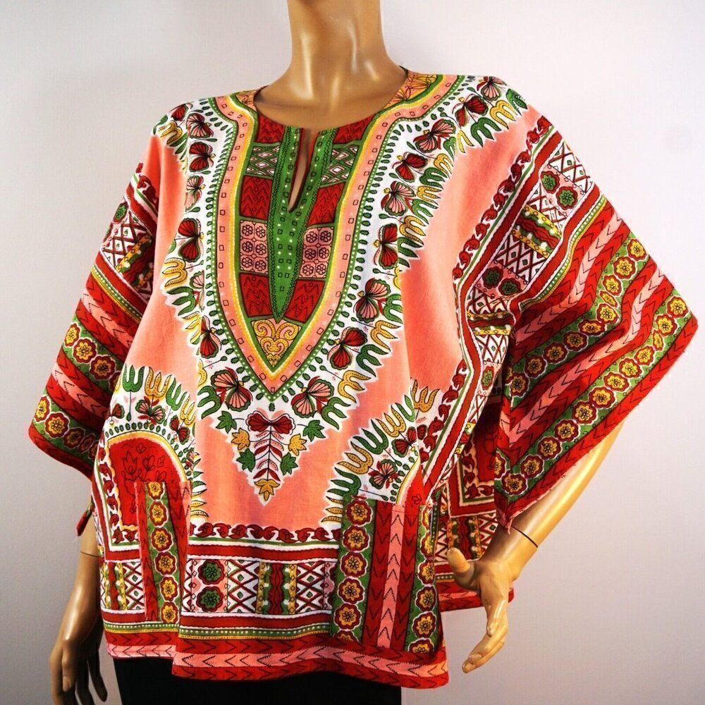 Just Cruising Top Tribal Boho African Print Short Sleeve V Neck Women XL Dashiki